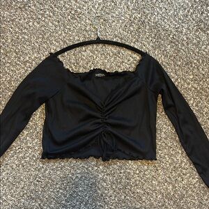 Nasty Gal Black Ruched Long Sleeve Crop Blouse
